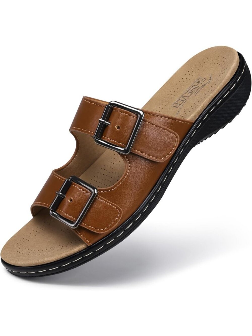 Women's Light Brown Dressy Flat Comfortable Arch Support Non Slip Walking Sandal